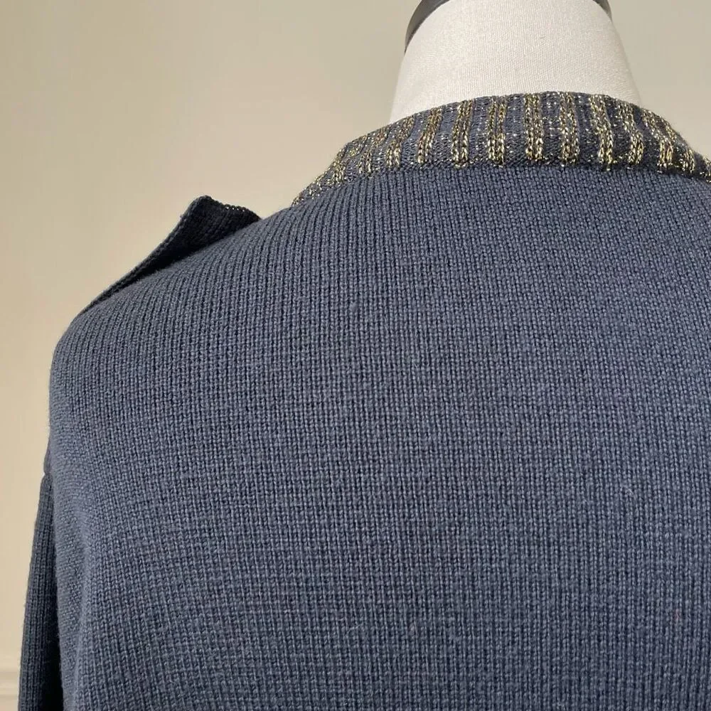 Barra of Italy Wool Blend Navy Blue Metallic Gold Military Style Button Cardigan